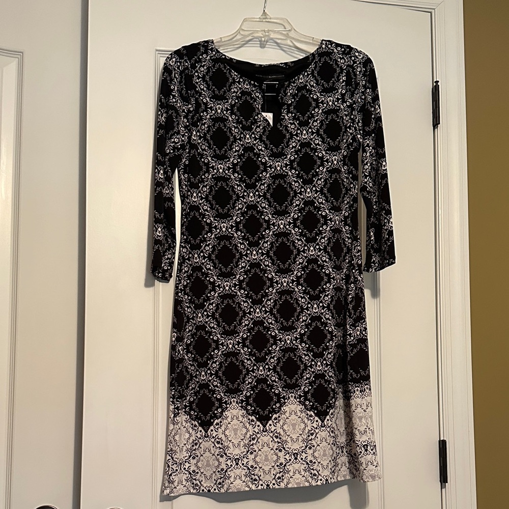 White House Black Market Black and White Midi Dress